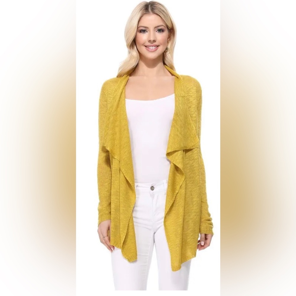 Eileen Fisher Drape Front Mustard Sweater Cardigan